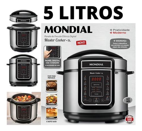 Panela Elétrica Mondial Pe-38 Inox 900w Digital 110v Inox E Preto 60hz