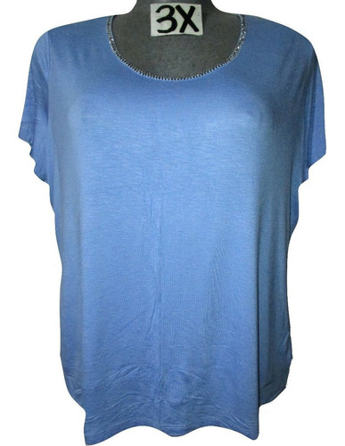 Blusa Azul Brillos Escote Talla 3x (42/44) Jaclyn Smith