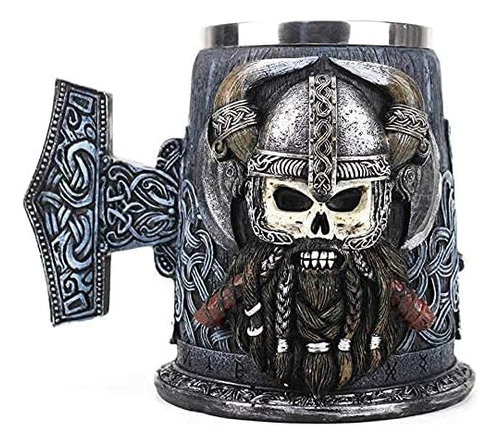 Taza De Cerveza Vikinga, Guerrero Con Cuernos Con Casco De B