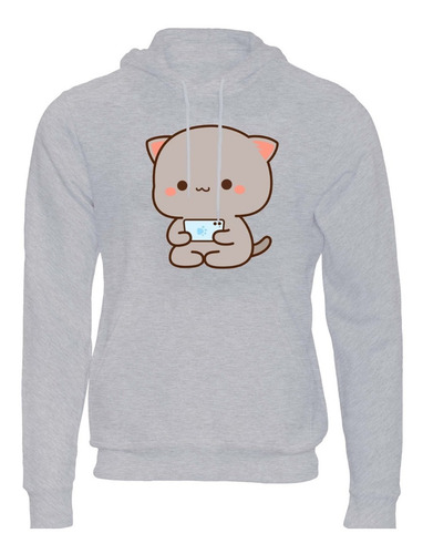 Imagen 2 de 3 de Buzo Canguro Gris Gatitos Telefono Hombre Mujer Niños