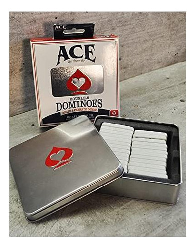 Lata Ace Double Six Dominó En Case, Color Blanco