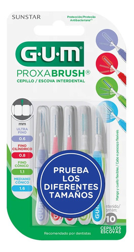 Cepillos Interdentales Gum Proxabrush Diferentes Tamaños 10 Cepillos