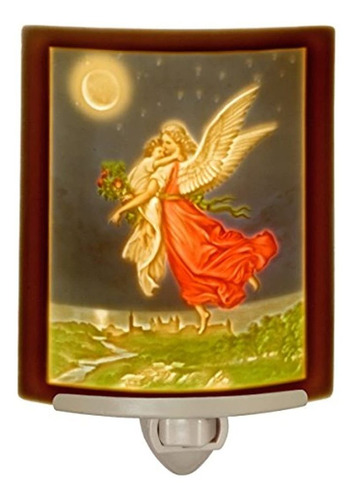 Guardian Angel Colored Porcelana Lithophane Luz Nocturna