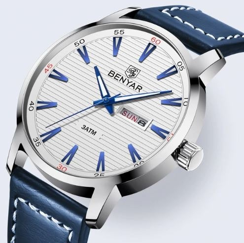 Reloj Hombre Benyar 5145 Pb Deportivo Cuero Caja P/regalo