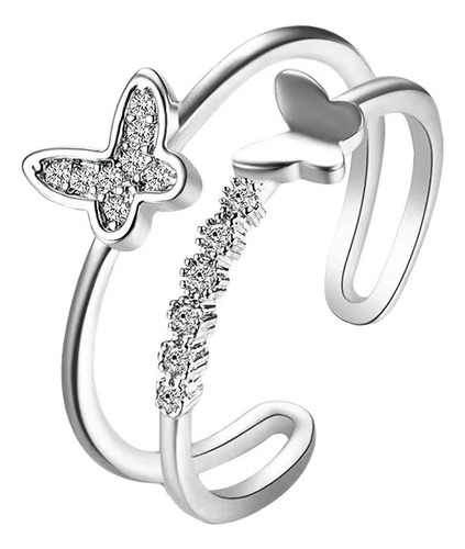 Anillo De Mujer Con Diseño De Doble Mariposa Ajustable