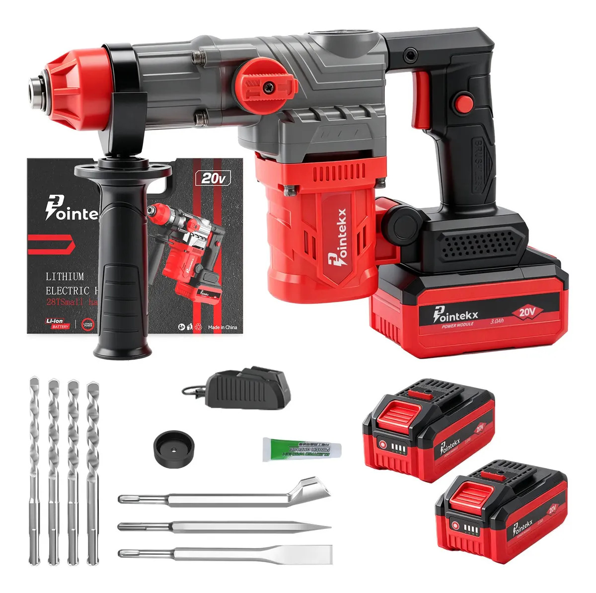 Rotomartillo Cincelador SDS Plus Inalámbrico con 2 Baterías de 3.0 Ah Taladros de Percusión Kit Pointekx