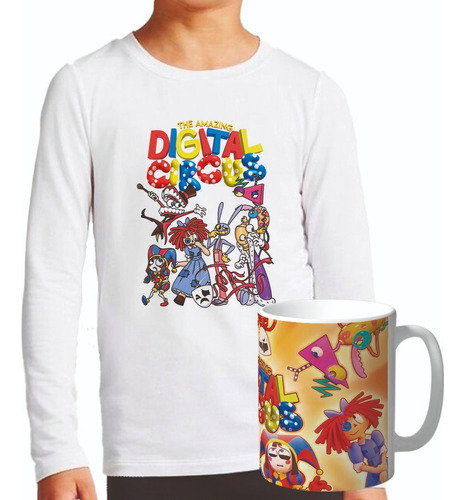 Remera Manga Larga Combo Con Taza Plastica Digital Circus