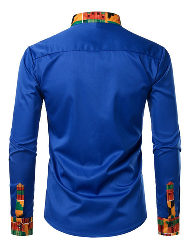 Camisa De Manga Larga Con Botones Y Estampado De Patchwork P