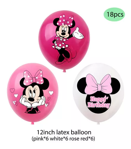 4 Globos Minnie Mouse Moño Rosa Pink Met 14in P Arreglo Aire