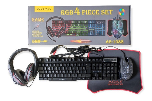 Imagen 2 de 9 de Combo Gamer X4 Aoas Teclado Mouse Audífonos Diadema Padmouse