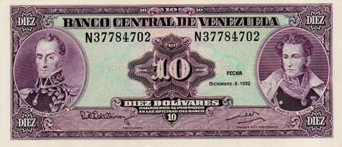 Billete 10 Bolívares 8 De Diciembre 1992 Serial N8