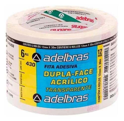 Fita Dupla Face Com 6 Rolos Transparente 12mm X Adelbras 30m
