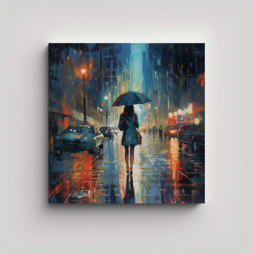 70x70cm Cuadro Decorativo Mujer Lluvia Amarillo Blanco Estil