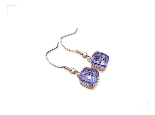 Aretes Titanio 18k Rose Swarovski Purple Facetado Nudo