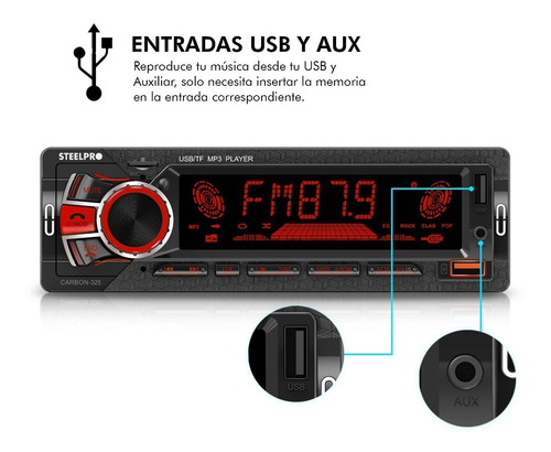 Imagen 5 de 6 de Autoestereo Bluetooth 1 Din 2usb, Sd Aux Estereo - Steelpro