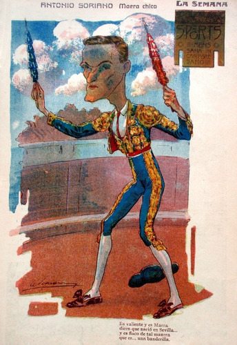 Caricatura Torero Antonio Soriano Original Año 1909 Toros