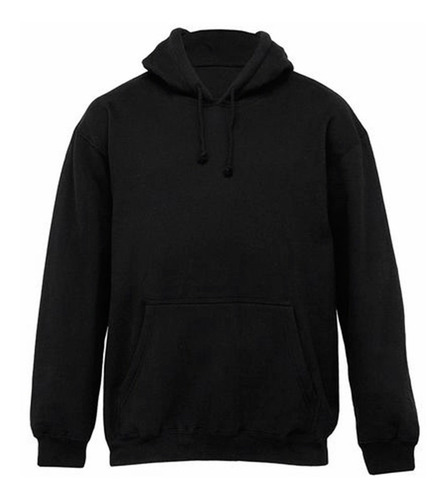Imagem 3 de 7 de Moletom Canguru Preto Masculino Liso Fechado Com Capuz Ofert
