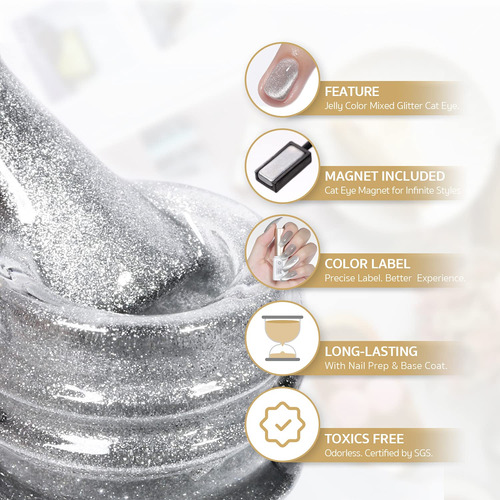 Gaoy Hologrial Glitter Cat Eye Gel Polache Conjunto De 6 Col