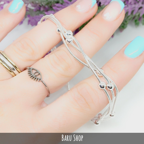 Imagen 3 de 7 de Pulsera Triple Con Bolitas Acero Blanco