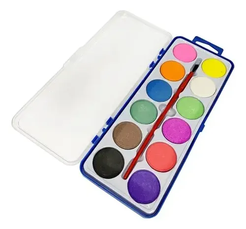 Aquarela 12 Cores em Pastilhas Kit Kaz com Pincel Lavável | MercadoLivre