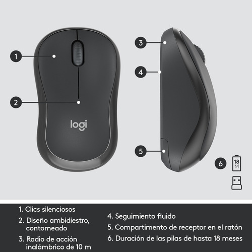 Imagen 8 de 10 de Kit de teclado y mouse inalámbrico Logitech MK295 Español Latinoamérica de color negro