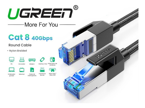 Imagen 1 de 6 de Cable Lan Ethernet Rj45 Cat 8 40 Gbps 2000mhz 20 Mt Ugreen