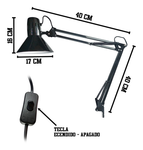 Lâmpada de mesa para desenho técnico com morsa para mesa