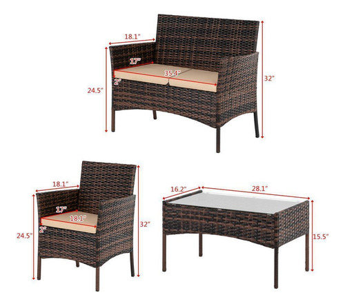 Último Set De 4 Sofa Mesa Para Jardín Tipo Rattan (Usado)