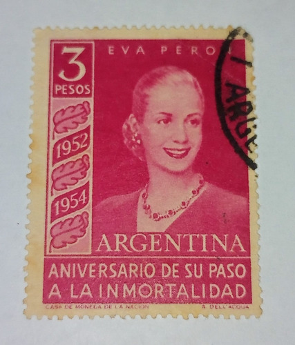 Estampilla Argentina Eva Peron 3 Pesos 1954 Usada