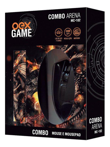 Kit Gamer Oex Mouse + Mousepad Speed Combo Arena Mc102