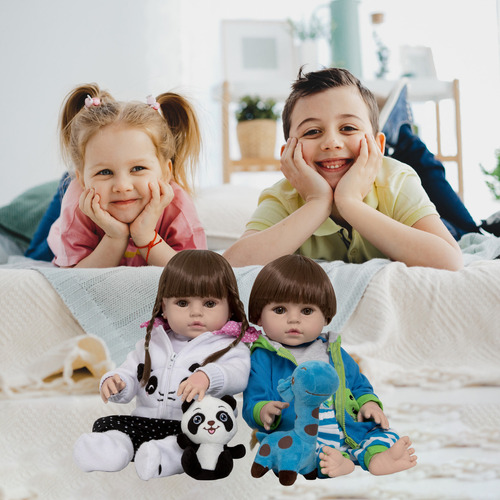 Boneca Cegonha Reborn Dolls Realista Gêmeos Pandita y Caimancito