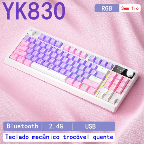 Teclado Yk830 Rgb Retroiluminado Para Computadores Branco Inglês Us