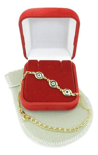 Pulseira Feminina 17/22cm Olho Grego 6mm Folheado Ouro Pl271