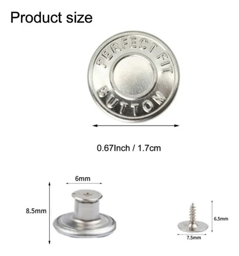 Botones Para Jeans De Metal Botones Instantáneos 12 Piezas Plateado Geométrica