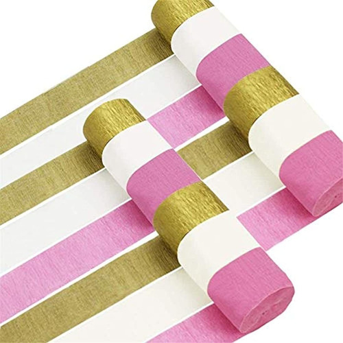 Rollo De Papel Crepé Rosa-blanco-dorado 12 Piezas.marca Pyle