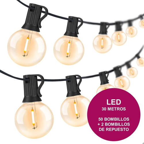 Guirnalda Extensión Luces Led Exterior Terraza 30m 50bom