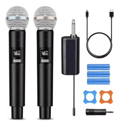 Kir De 2 Micrófonos Profesionales Para Karaoke Inalambricos Negro