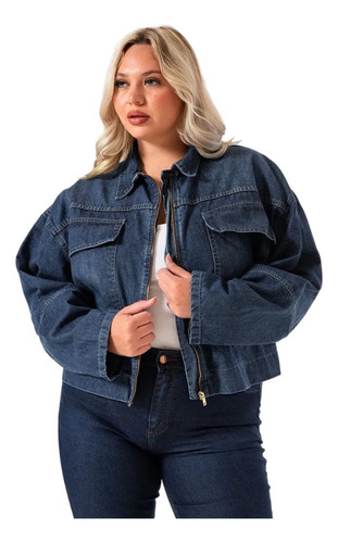 Campera Bomber Mujer Jean Talles Grandes Con Cierre