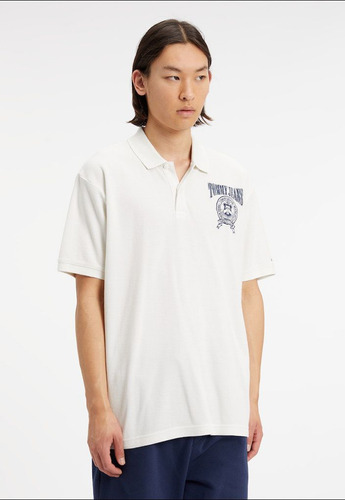 Polo Relaxed Varsity Con Logo Hombre Tommy Jeans Blanco