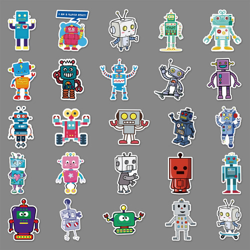 50 Pegatinas De Robot, Pegatinas De Vinilo Impermeables Con
