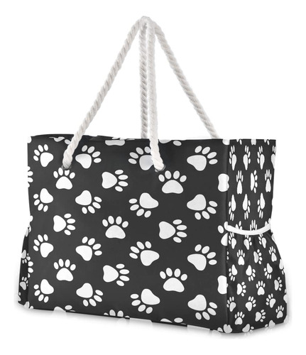 Alaza Bolso Mano Estampado Pata Perro Gato Playa Asa Cuerda