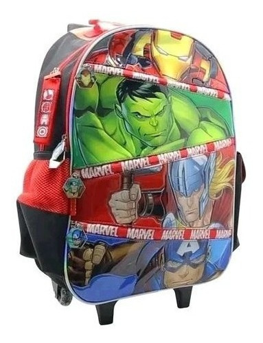 Mochila Super Hero 18 PuLG Con Carro Avengers Spidey Marvel