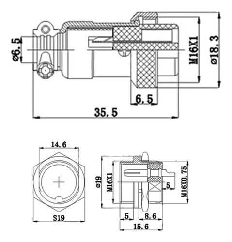 Conector De Aviacion Aviador 6 Pines Gx16 Par Macho Y Hembra