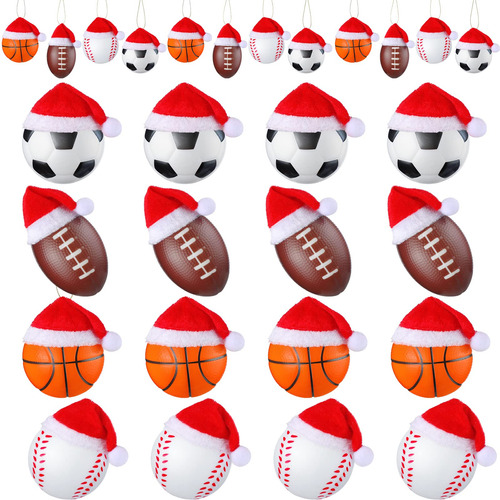 12 Adornos De Bolas Deportivas De Navidad Con Sombrero De Pa
