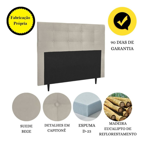 Cabeceira Estofada Cama Box Casal 140 Cm Helena Suede Bege