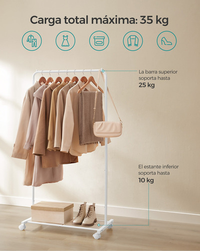 Songmics Perchero De Ropa Burro Con Ruedas 40.5 X 74 X 158 C Color Blanco