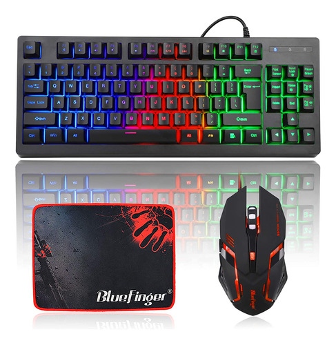 Kit Teclado Mouse Y Mouse Pad Usb Rgb Bluefinger 87 Teclas