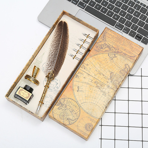 Pluma Fuente Retro Europea De 3 Estilos Con Pluma De Ave
