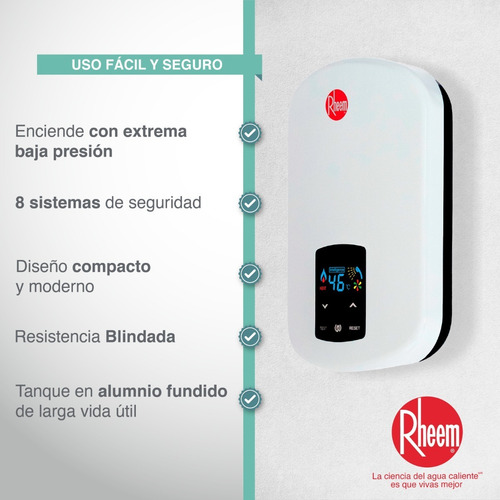 Calentador De Agua Eléctrico Rheem Elegant Digital 110v 4kw Color Blanco