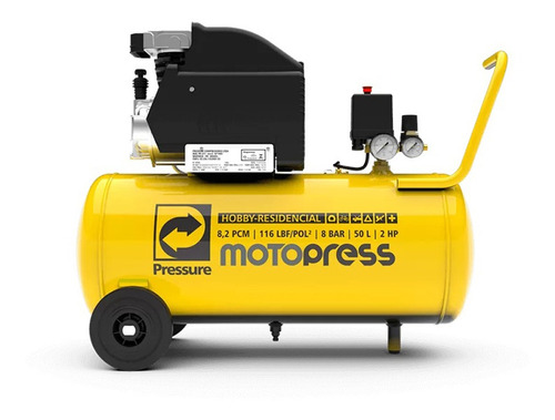 Compressor de ar elétrico portátil Pressure MotoPress 50L 50L 2hp 127V amarelo